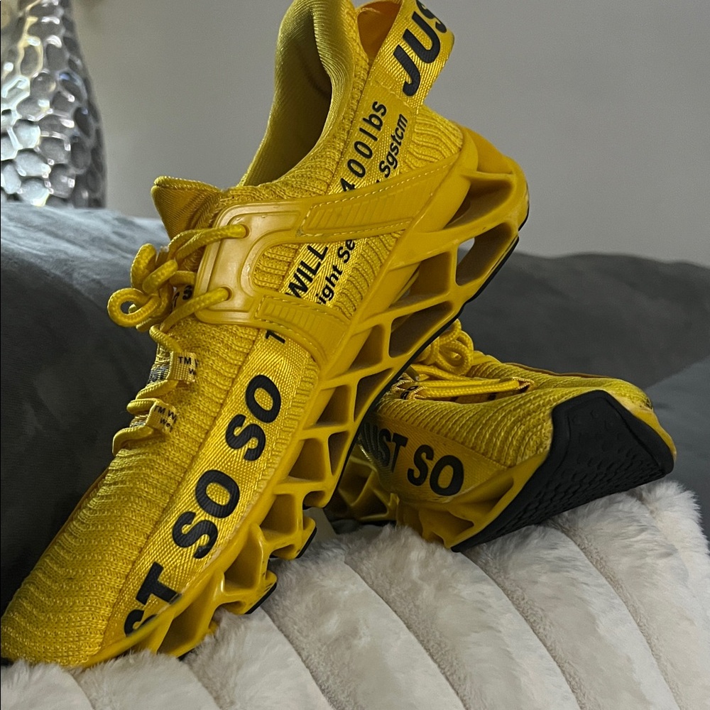 Yellow Athletic Sneakers with Unique Sole Design